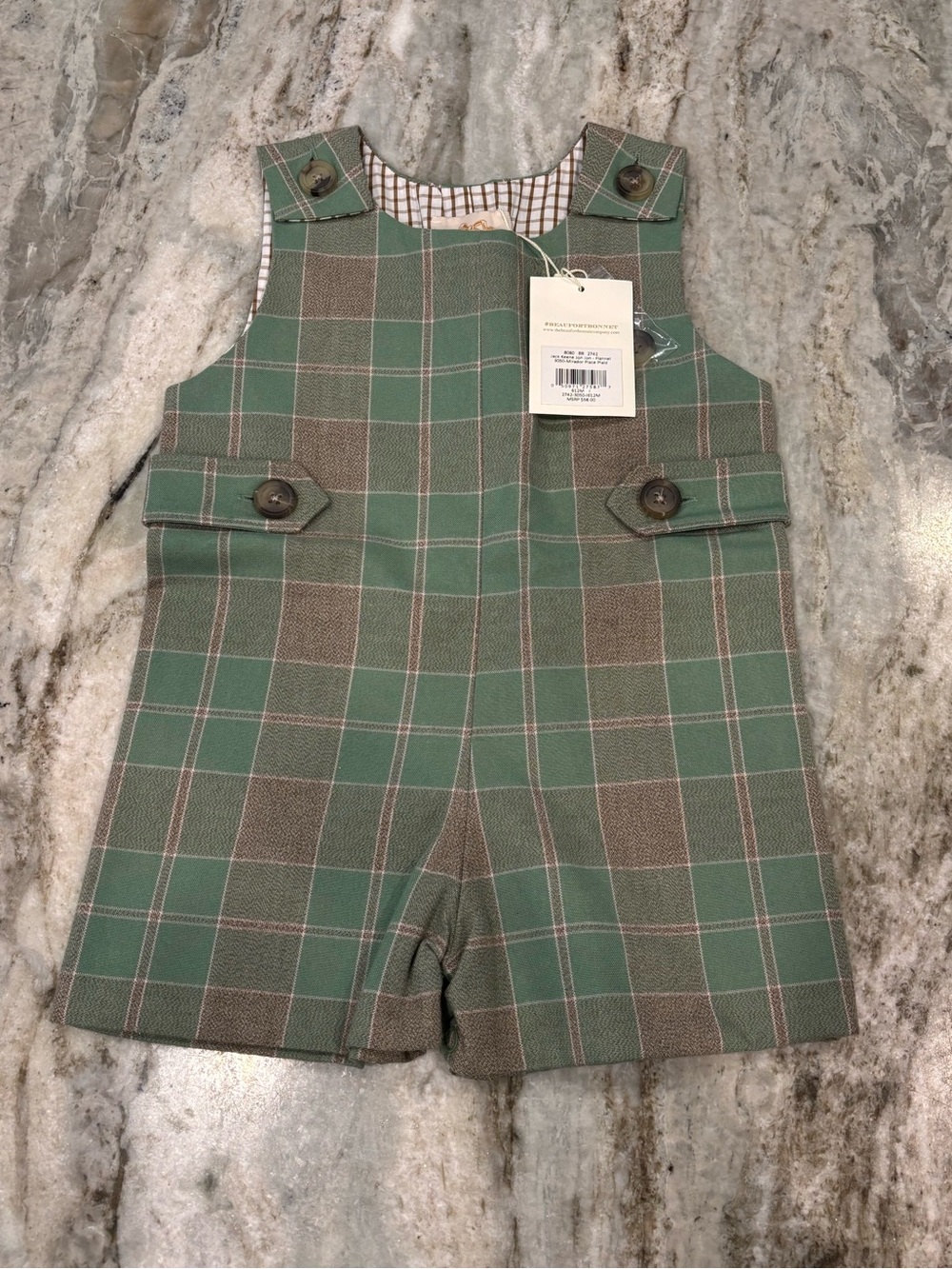 TBBC green plaid Jon Jon NWT